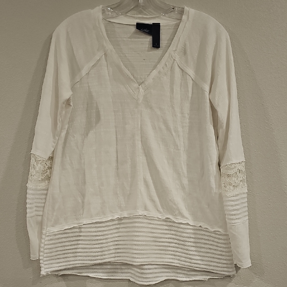 Lucky Brand Cream Relaxed Ribbed Blouse